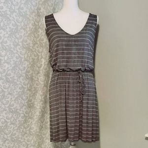 Black and White Striped Tie Waist Summer D…